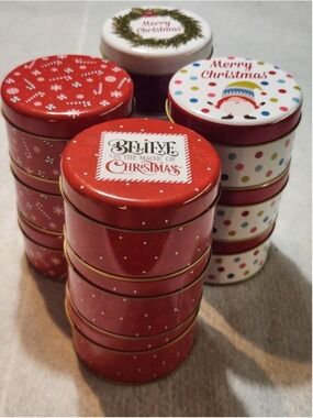 Lot of 12 Unbranded Holiday Decor Christmas Mini Storage Tins, Various Designs